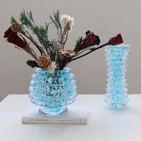 Vas Kaca Nanas Biru Cyan Tiup Tangan Bixuan, Tekstur Es Berduri Mewah, Geometris Vintage, Dekorasi Rumah Gaya Murano untuk Pernikahan