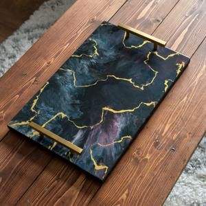 Bandeja de Madera de Lujo para Mesa de Comedor, Decoración del Hogar, Bandeja para Servir Alimentos, Regalo de Cocina, Diseño Moderno Rectangular, Ligera, para Ramadán y Diwali - Product Image 2