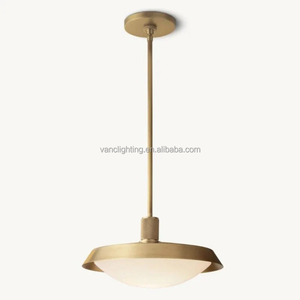 Suspension industrielle en laiton à hauteur réglable pour chambre à coucher, avec abat-jour en verre dépoli - Product Image 5