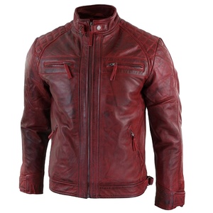 High Quality OEM Service Custom Fashion Men's Stand Collar Brown Solid Color Polyester/Cotton <b>Leather</b> Jackets with Front Logo - Product Image 1