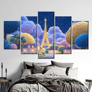 Lienzo Paris Dreamscape: Impresión de la Torre Eiffel en un pueblo de fantasía, mezcla de 5 piezas: envoltura tipo galería - Product Image 1