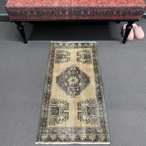 1.7x3.3 ft Small Turkish Rug, Vintage Rug, <b>Brown</b> Beige Animal Print <b>Wool</b> Rug - Product Image 1
