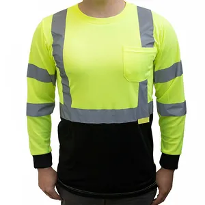 高能见度反光安全工作服长袖衬衫圆领高品质耐用高清晰工作服衬衫待售