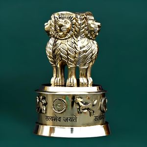 Statue de la colonne Ashoka en or, emblème national de l'Inde, miniature sculptée en laiton de haute qualité, style moderne et antique, objet décoratif - Product Image 4