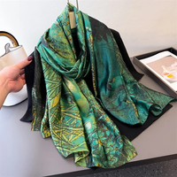 Nouvelle impression pure soie écharpe femmes ethnique carré luxe concepteur inspiré léger cou Wrap doux au toucher écharpe