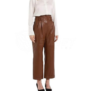 Pantalones de Lona de Cuero de Primera Calidad para Mujer, Logotipo Personalizado al por Mayor, Diseño Único para Invierno, Estilo de Frente Plano, a la Moda - Product Image 5