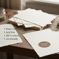 Papier aquarelle fait main 300 GSM A6 à bords festonnés, texture rugueuse, 50 feuilles, papier artisanal OEM pour invitations, vente en gros