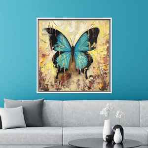 Elegant <b>Blue</b> Butterfly Printed <b>Canvas</b> Artwork for Wall Decor,White Framed - Product Image 1