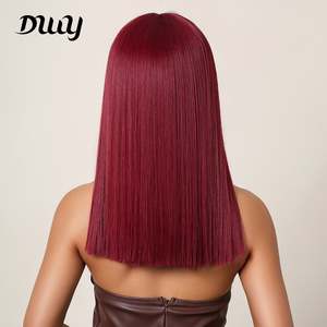 Camila-DWY Burgundy Layered Synthetic <b>Wig</b> 30-32 Inches Middle Length Transparent Lace Bangs High Quality Heat Resistant Fiber - Product Image 3