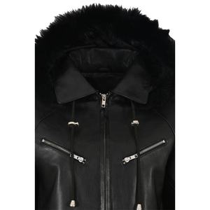 Mesdames Nouvelle veste en cuir au genou avec capuche détachable en fausse fourrure Doublure matelassée et respirante en nylon pour la saison d'hiver - Product Image 3