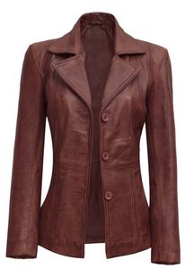 Meilleure vente femmes mince véritable mouton manteau en cuir de moto pour femmes tenue à trois boutons avec traitement respirant - Product Image 5