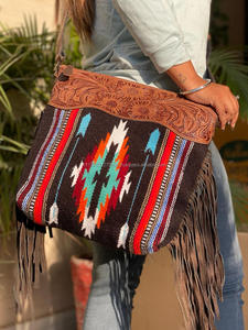 New <b>Unique</b> Designer Hand Tooled Fringe <b>Handbag</b> Aztec Saddle Blanket Hot Sling Bags Bohemian <b>Unique</b> Design Stylish Bags for Women - Product Image 2