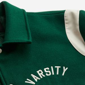 Original de haute qualité OEM Designer Outdoor Men Luxury Letterman Custom Logo Leather Patchwork Bomber Varsity Jacket - Product Image 4