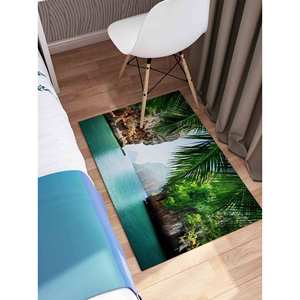 Tapis imprimé paysage marin - Tapis de couloir vert vue mer tropicale côtière, avec tapis à poils doux - Product Image 5