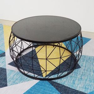 SFBT025 Industrial Design <b>Sofa</b> <b>Table</b> with Durable Tempered Glass Black Iron Frame and Black Glass Top - Product Image 1