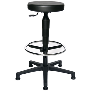 TOPSTAR Industrial Stainless Steel <b>Adjustable</b> Swivel <b>Stool</b> Faux Leather Upholstery in Black Seat <b>Height</b> 580-840 mm for Workshop - Product Image 3