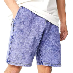 Short de bain décontracté pour hommes High Street Fashion 100% coton maille éponge solide noir avec cordon de serrage personnalisé décoration teinte unie - Product Image 1