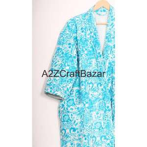 Handmade Woven Luxury Floral V-Neck Drawstring <b>Long</b> Sleeve Winter <b>Women's</b> Robe Smooth Soft Breathable Quick Dry 100% Cotton - Product Image 3