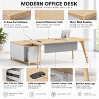 Bureau de direction haut de gamme moderne avec glissières silencieuses et pieds en bois de frêne pour suite de direction