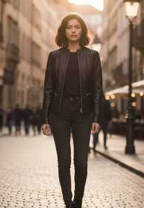 Blouson de moto en cuir de mouton brut noir pour femme, coupe ajustée matelassée avec fermeture éclair, vêtement d'extérieur - Product Image 4