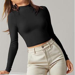 Basic Mock Neck Women's <b>Crop</b> <b>Tops</b> Custom High Quality Slim Fit Long Sleeve Fitted Lightweight Oem Workout Shirts for Women <b>Crop</b> - Product Image 5