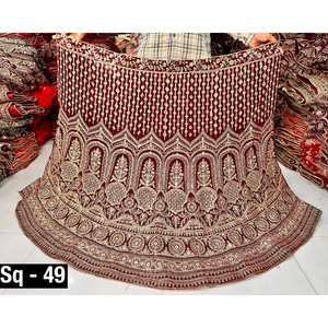 Glamorous Velvet Lehenga Set Heavy Sequin Work Double Can Flair Four Side Border Dupatta-Long Choli pour les fêtes d'hiver en gros - Product Image 6