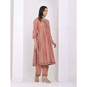 Peach Cotton Pant Set <b>Block</b> <b>Printed</b> Salwar Kameez - Product Image 5