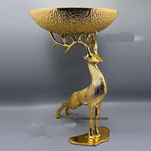 Tazón para servir con diseño de Reno para el hogar, Hotel, restaurante, tazón para servir comida, chapado en oro Metal ensalada de plato para servir, textura martillada - Product Image 1