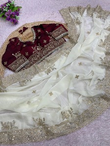 Último Modelo de Sari de Seda Organza Suave y Elegante para Mujer con Seda Satén de Bangalore con Bordado y Piezas de Blusa para Mujer - Product Image 5