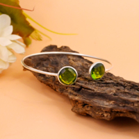 Magnifique bracelet jonc ajustable en argent massif 925 plaqué or, orné de peridot et de quartz hydro en forme de 10 mm, style bohème, fait main