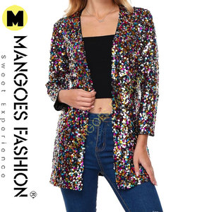 Chaqueta Elegante de Lentejuelas de Algodón para Mujer, Chaqueta Abierta de Manga Larga Transpirable para Fiestas, Multicolor - Product Image 3