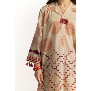 ชุดสูทผู้หญิง 3 ชิ้น สีเบจ ลายแจ็คการ์ด สำหรับใส่ทำงานหรือลำลอง ตกแต่งด้วยกระดุมและจีบ เหมาะสำหรับฤดูร้อน - Product Image 5