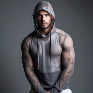 เสื้อมีฮู้ดผ้าตาข่ายโปร่งสวมหัวสำหรับผู้ชายเสื้อมีฮู้ดผ้าบางเนื้อบางสำหรับออกกำลังกายเล่นฟิตเนสเสื้อแฟชั่น - Product Image 3