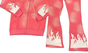 Jogging personnalisé pour hommes sweats à capuche avec fermeture éclair délavés à l'acide et ensemble de pantalons de survêtement évasés surdimensionnés en strass - Product Image 2