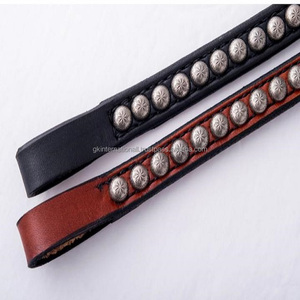 Bande de front de cheval en cuir de luxe de haute qualité avec bande de front en cuir Double cousue à pois antiques - Product Image 6