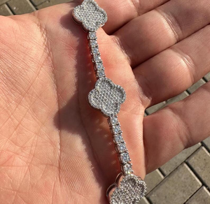 Pulsera de Diamantes Moissanite con Eslabones de Trébol de Lujo en Plata 925, Estilo Hip Hop Elegante, Joyería de Diseño para la Muñeca - Product Image 5