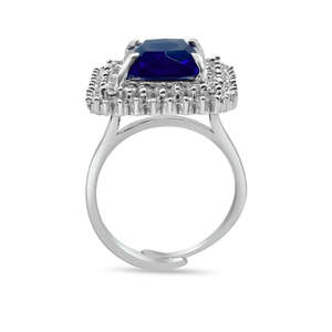 Zarkan 925 Platinum Women's <b>Ring</b> with Blue Ruby Romantic Style Statement Embrace Cut Everyday Wear Emerald Cut Diamond - Product Image 2