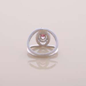 IGI Certified Oval Cut Pink Lab Grown Diamond Double Halo <b>Split</b> Shank Engagement-Wedding <b>Ring</b> in 14K White / Rose & Yellow Gold - Product Image 3