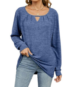 Venta al por mayor de las mujeres de talla grande de manga larga con cuello en V Camiseta 100% algodón transpirable de secado rápido sólido personalizable Logo/gráfico 3D - Product Image 2