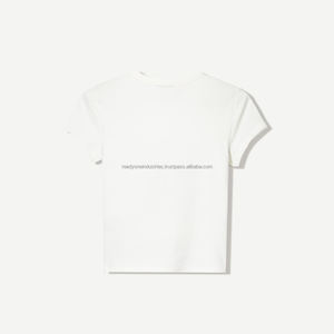 เสื้อยืดผ้าฝ้ายเปิดไหล่สำหรับผู้หญิงเสื้อยืดผ้าคอตตอนพิมพ์ลายโลโก้แบบเรียบ - Product Image 6