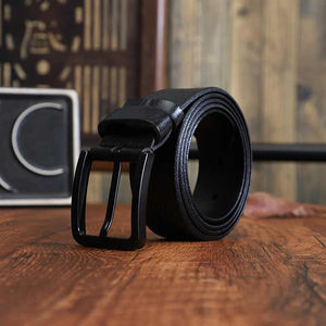 เข็มขัดหนังแท้สำหรับผู้ชายสีดำสไตล์วินเทจปรับแต่งได้ - Product Image 4