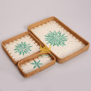 Venta al por mayor a granel de Vietnam Madre de perla Cuadrado y bandeja rectangular de ratán para servir Patrón de flores - Product Image 2