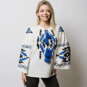 Blusas informales con cuello redondo para mujer con mangas farol bordadas Tops tejidos Elemento de moda simple Nuevo diseño para verano invierno - Product Image 1