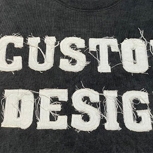 Camiseta con bordado desgastado de lavado de ayuda de alta calidad, camiseta con parche de chenilla de algodón 100% para hombres - Product Image 3