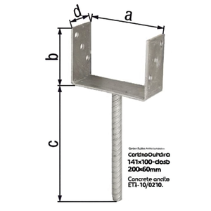 Support de poteau en U pour construction de jardin 141x100x200x60mm en acier nervuré galvanisé à chaud avec ancre en béton ETA-10/0210 - Product Image 3