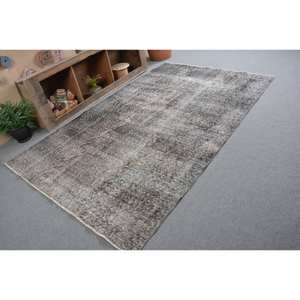 Tapis turc vintage moderne de 5.7x9 pieds, gris, tapis en laine tissée à plat, décor de salon avec support en latex - Product Image 2