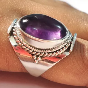 Iroc anel de ametista, anel ametista roxa, banda grossa de 100 por cento natural artesanal, anel semiprecioso