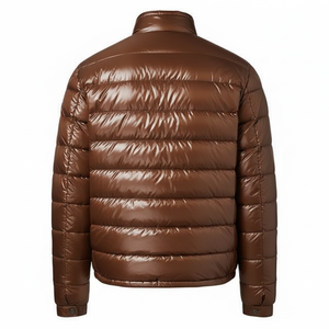 <b>Men's</b> Brown PU Puffer Jacket Stand Collar Zipper Closure <b>Waterproof</b> Windproof Casual Winter <b>Coat</b> Finished Slim Fit <b>Long</b> - Product Image 4