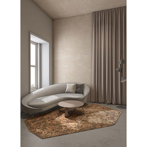 Alfombra de Lana y Viscosa Tejida a Mano en Rojo Anaranjado, Diseño Abstracto Rectangular a Rayas para Decoración de Sala de Estar -Tra-15185 - Product Image 5