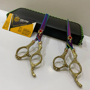 PURE 440C Multi Nouvelle Arrivée Ciseaux De Coiffure avec Dragon Poignée En Acier Inoxydable Lame Tranchante Pointe PU Pochette En Cuir - Product Image 2